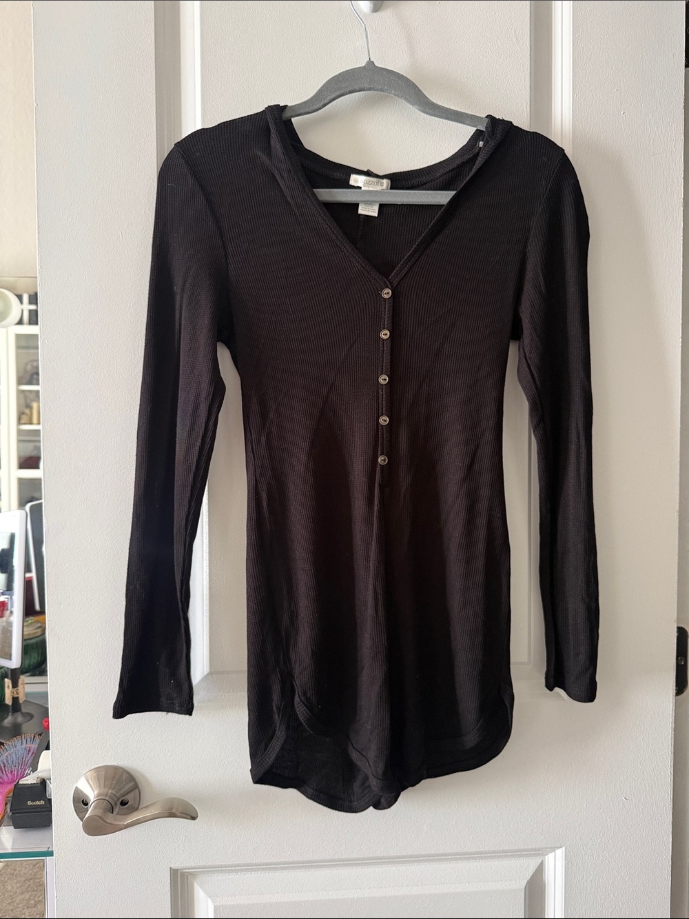 Long Sleeve Black Ribbed Henley Romper
